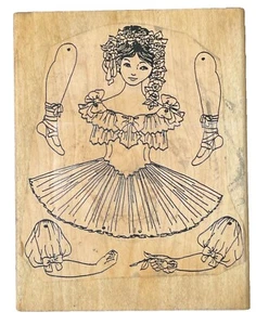 Ballet Dancing Doll DIY Paper Template Limited Edition Wood Rubber Stamp - Picture 1 of 3
