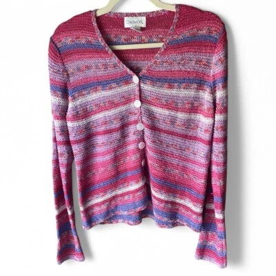 Cárdigan Y2K Rosa Morado Pastel Rayas Botón Delantero M Ligero Chadwick's Foto 1 de 4