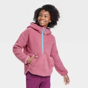 Girls' Faux Shearling Fleece 1/2 Zip Pullover Sweatshirt All in Motion XS 4/5 - Picture 1 of 1