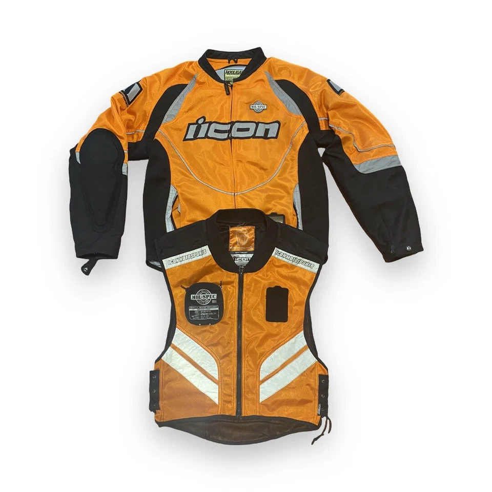 Usado en Excelente Condición Naranja Icon Hooligan 2 Mil-Spec Chaqueta de Motocicleta y Chaleco de Malla - Grande Foto 1 de 4