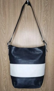 Coach Shoulder Bag Leather Navy & Ivory 9174 Large Pre-owned - Picture 1 of 16