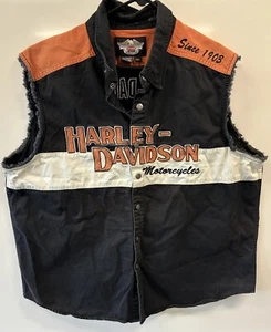 HARLEY DAVIDSON Motorcycles Mens 2XL Distressed Y2K Vintage Snap Button Vest - Picture 1 of 5