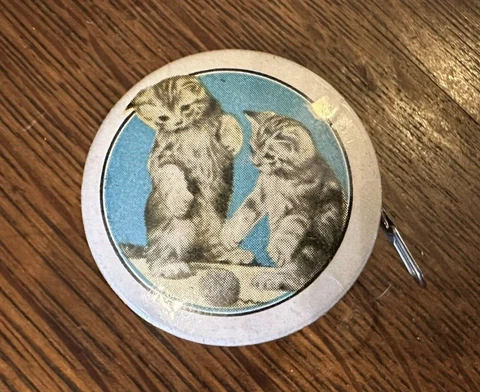 Vintage Antique Advertising Sewing Tape Measure with Kittens Playing with Yarn Cover