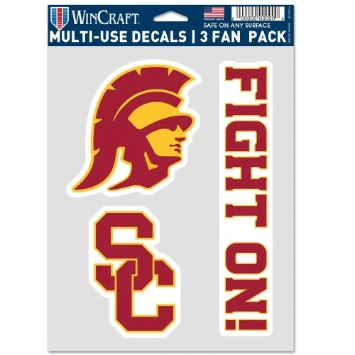 USC TROJANS 3 PIECE MULTI-USE DECAL FAN PACK PERFECT FOR WINDOWS NCAA WINCRAFT - Image 1 of 1