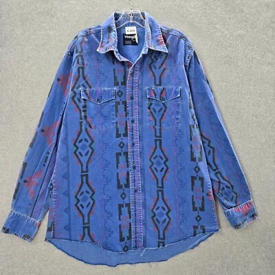Camisa De Colección Wrangler Brushpopper Hombres Abotonada 16.5 Azteca Occidental Años 90 LEER Foto 1 de 4