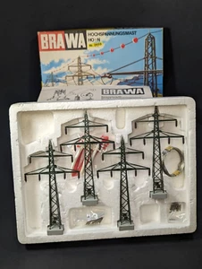 Brawa H0+N 2659 Hochspannungsmaste+Wire+WarnBalloons Model Train  NEW OLD STOCK! - Picture 1 of 11