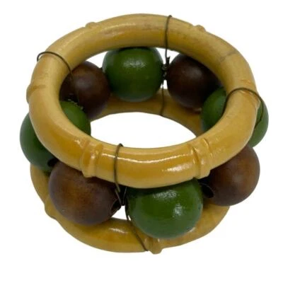 Kim Seybert Ratan with Green & Brown Beads Set Of 6 - Image 1 of 4