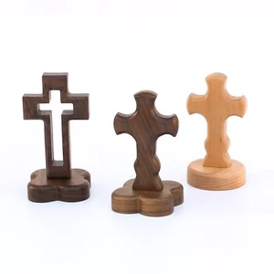 Handcrafted Solid Wood Cross Home Decor Religious Display Black Walnut Table top - Picture 1 of 6