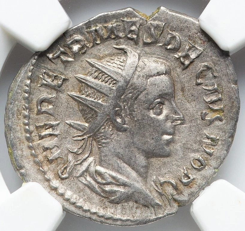 Herennius Etruscus as Caesar NGC XF Apollo Silver Ancient Roman Coin RARE! D119 - Image 1 of 4