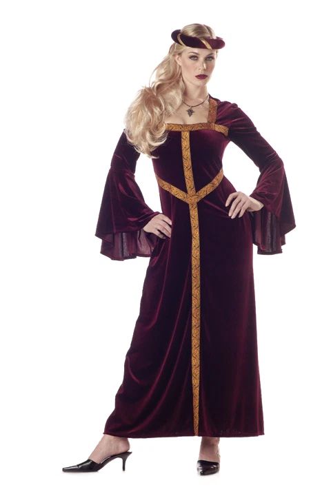 Renaissance Lady 2 Piece Long Velour Gown With Brocade Trim & Circle Headpiece - Image 1 of 1