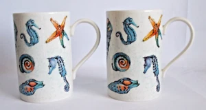 PAIR DUNOON SEASHORE  BY HELEN SANDIFORD MARINE LIFE, ANEMONES ETC DESIGN MUGS - Picture 1 of 5