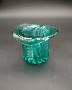 Avon Heirloom Blue Aqua Turquoise Swirl Glass Top Hat Candle Stick Holder - Picture 1 of 5