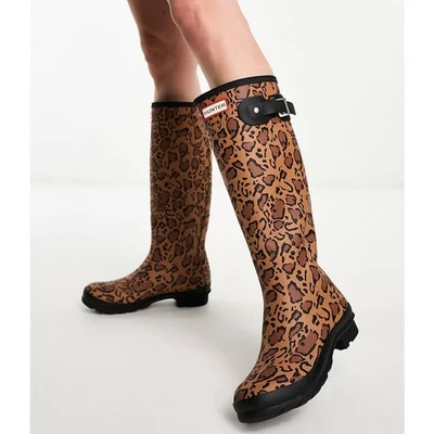 Botas de chuva femininas Hunter originais altas estampa de leopardo Wellington tamanho 6 - Imagem 1 de 4