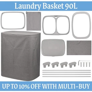 Foldable 90L Laundry Basket Washing Hamper Dirty Clothes Storage Bin with Lid - Picture 1 of 12