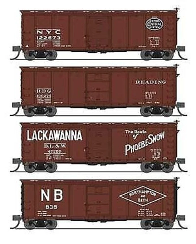 Broadway Limited N USRA 40' Steel Boxcar NYC, RDG, DL&W, NB #1 4PK 7272 - Image 1 of 1