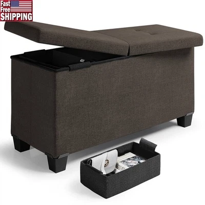 Linen Storage Ottoman Bench Folding Foot Rest W/ Removable Bins Indoor Decor New - Image 1 of 4