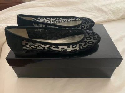 Andrea Carrano Black Suede Leopard Print Ballet Flats SZ 36 1/2 - Image 1 of 4