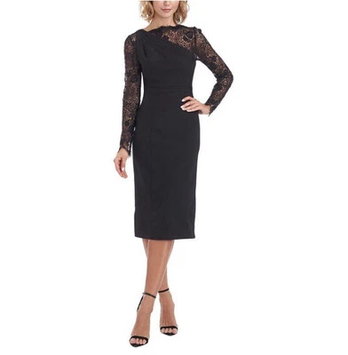 JS Collections Womens Caliana Black Lace Inset Cocktail and Party Dress, Size 4 - Image 1 of 4