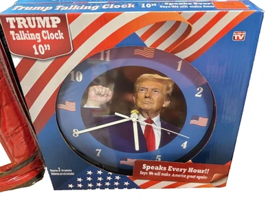Nuevo en caja ¡Reloj de pared parlante del presidente Donald Trump de Estados Unidos de 10" habla cada hora!! Foto 1 de 3