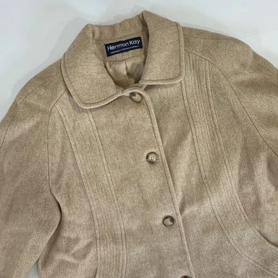 Abrigo para mujer Herman Kay beige mezcla de lana botón delantero cuello Foto 1 de 4