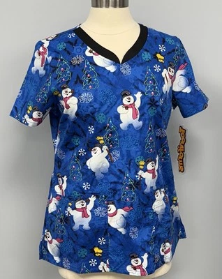 NWT Cherokee Frosty The Snowman Cotton Scrub Top M Tooniforms Scrubs Christmas - Image 1 of 4