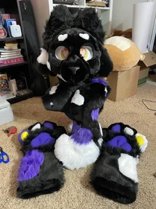 Non-Binary Colored Cat Mini Partial Fursuit. Paws, zip up head, and tail - Picture 1 of 15