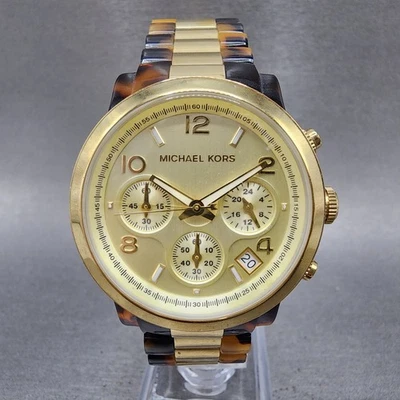 Michael Kors Watch Women 38mm Gold Dial Gold Tone Torties Daydate New Battery - Image 1 of 4