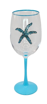 Copo de vinho azul estrela do mar 16 oz strass decoração costeira praia presente haste náutica - Imagem 1 de 4