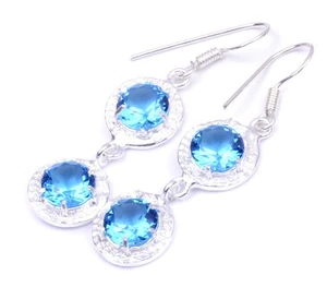 London Blue Quartz Mothers Day Fashion Jewelry Earring 1'' to 2'' p026 - Picture 1 of 4