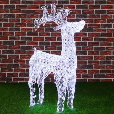 Renna Natalizia Luminosa 3D in Cristalli Acrilici 200 LED Bianco Freddo H. 90 cm - Immagine 1 di 4