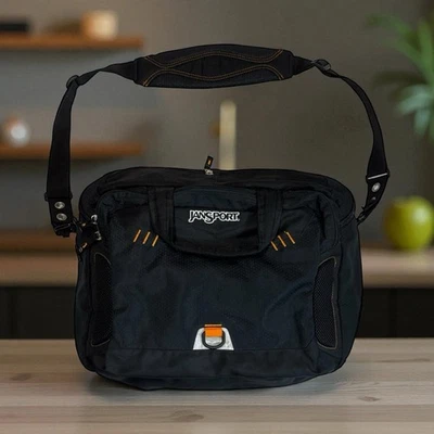 JanSport Black & Gray Elefunk Messenger Travel Laptop Bag Padded Shoulder Strap - Image 1 of 4