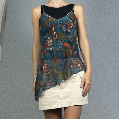 Y2K Cami Top Womens L Floral Camisole Multicoloured Whimsical Boho Hippie Fairy - image 1 of 4