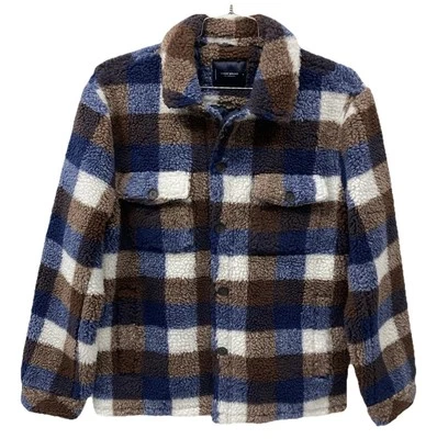 Lucky Brand Men’s Med Sherpa Button Up Flannel Polyester Lined Jacket Plaid - Image 1 of 4