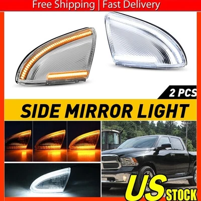 For 09-22 Dodge RAM Dual Chrome Color LED Side Mirror Puddle Light Signal Lamp B - Image 1 of 4