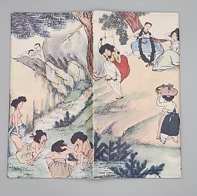 Бумажник-клатч складной атласный азиатская деревня сцены картина новый без ценников - Изображение 1 из 4