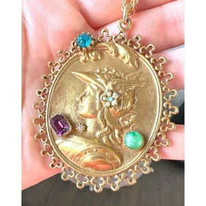 Vintage Athena Gold Tone Pendant On Brass Chain Necklace - Picture 1 of 4