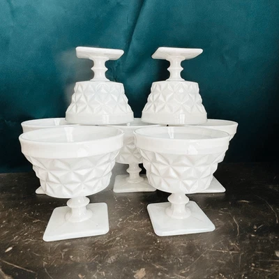 Indiana Glass Mt. Plato serbet pedestal vidrio leche diamantes entrecruzados Vernon Foto 1 de 4