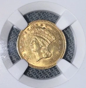 1874 $1 Oro Tipo 3 NGC UNC Dettagli - Lievi danni al dritto - Foto 1 di 7