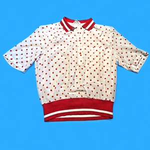LLOYD WILLIAMS vtg 80s does 50s white red polkadot oversized blouse sz 10 L 4B - Picture 1 of 11