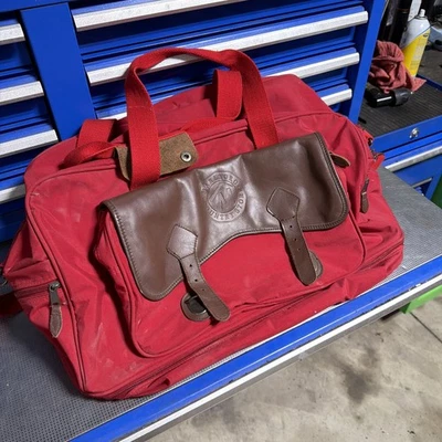Bolso de Lona de Viaje Vintage Marlboro Country Store Correas de Cuero Rojo Forrado a Cuadros Foto 1 de 4