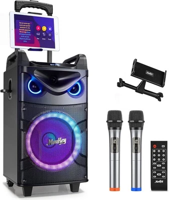 🔊Moukey Casse Karaoke 2 UHF Microfoni wireless Karaoke Professionale Completo
