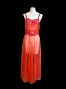 Vintage Fredrick’s Of Hollywood Long Red Lace Nightgown Sz M Made In California - Picture 1 of 5