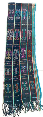 Table Runner, West Timor 9-13" x 70' geometric colorful pattern handwoven cotton - Image 1 of 4