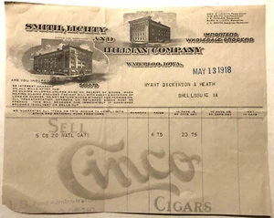 1918 Invoice Smith, Lichty, & Hillman Importers & Wholesale Grocers Waterloo, Ia - Picture 1 of 3