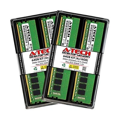 A-Tech 64GB (4x16GB) DDR4 3200 MHz UDIMM PC4-25600 (PC4-3200AA) CL22 DIMM Non... - Image 1 of 4