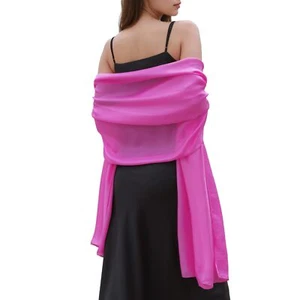 Womens Scarf Pink Pashmina Shawls and Wraps for Evening Dresses Chiffon Silk ... - Picture 1 of 7