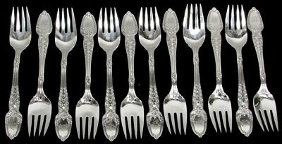 TIFFANY & CO ESCOBA MAÍZ 12 PLATA ESTERLINA 6 3/4" TENEDORES DE PESCADO Foto 1 de 4