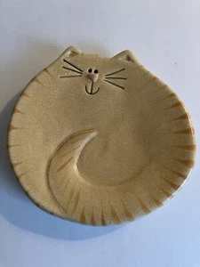 Vintage August Ceramics Smiling Ginger Cat Trinket Dish Spoon Rest 4 3/4” Unused - Picture 1 of 8