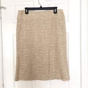 Theory hellbraun creme & weiß Tweed gewebt Bleistiftrock mit ausgestelltem Saum Größe 10 - Bild 1 von 4