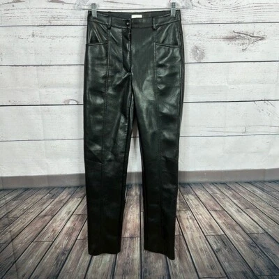Pantalones Wilfred para mujer 2 negros de cuero vegano tiro alto bolsillos rectos suaves moto Foto 1 de 4